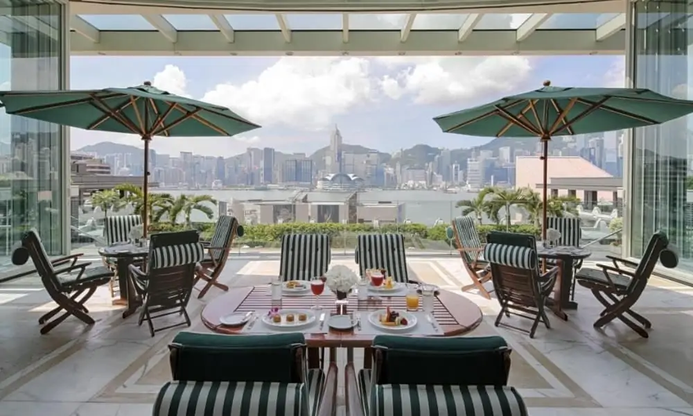 Terrace at The Peninsula Hong Kong overlooking Victoria Harbour