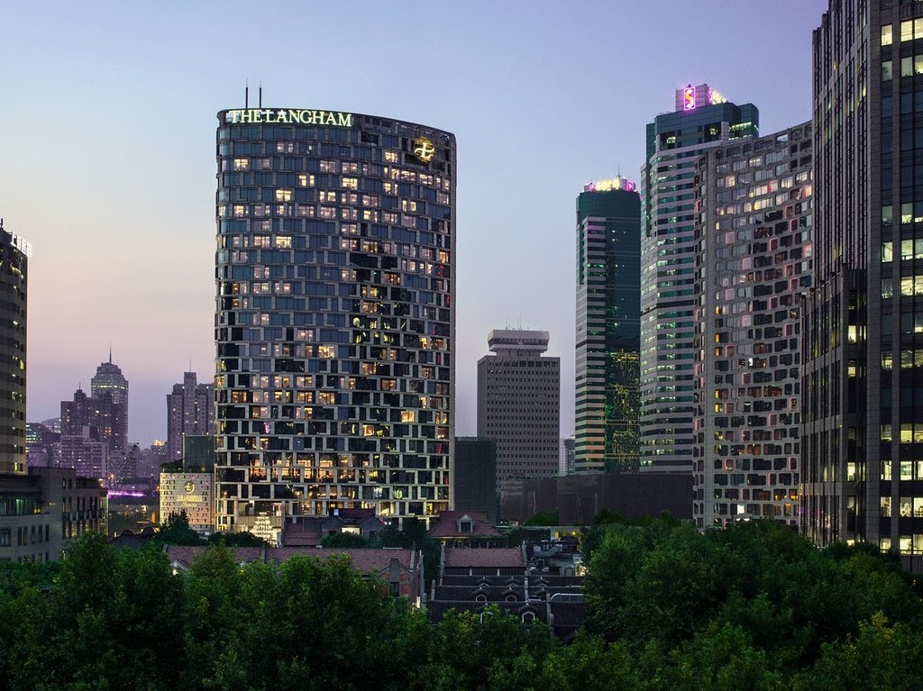 The Langham Shanghai Xintiandi tower at dusk