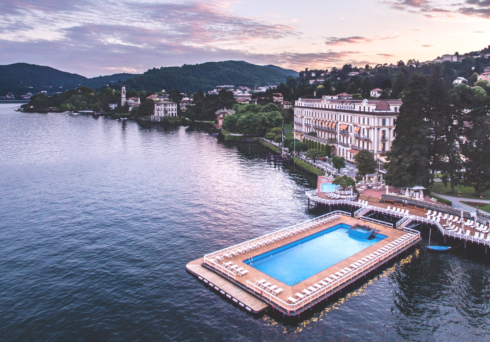 Villa d'Este's floating pool on Lake Como in front of the hotel