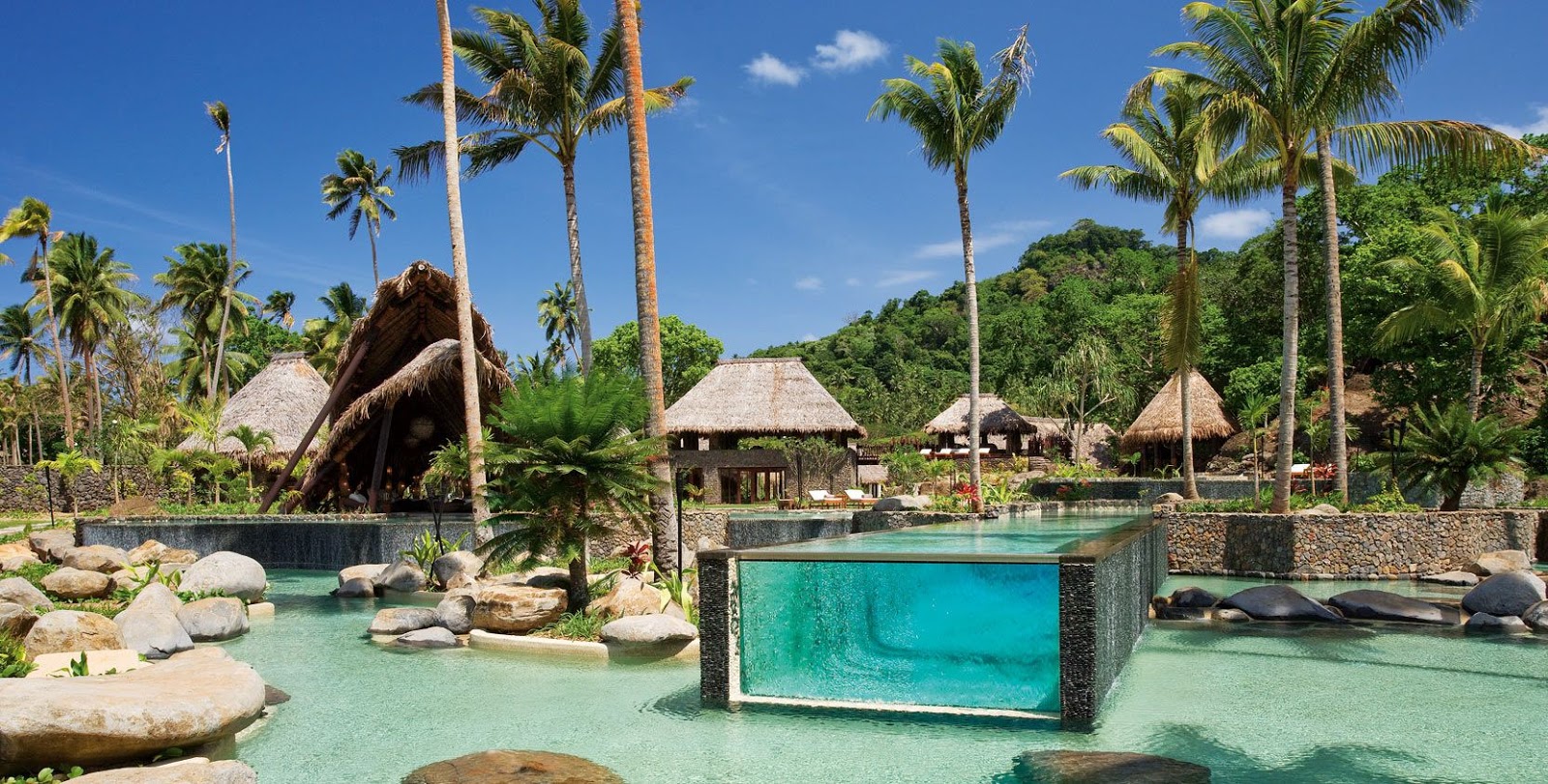 The lagoon pool at Laucala Island, Fiji, with its raised glass lap pool