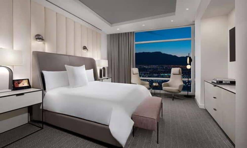 Bedroom at ARIA with a view of the mountains