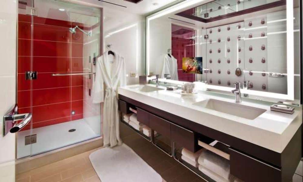 Bathroom with glass shower at MGM Grand