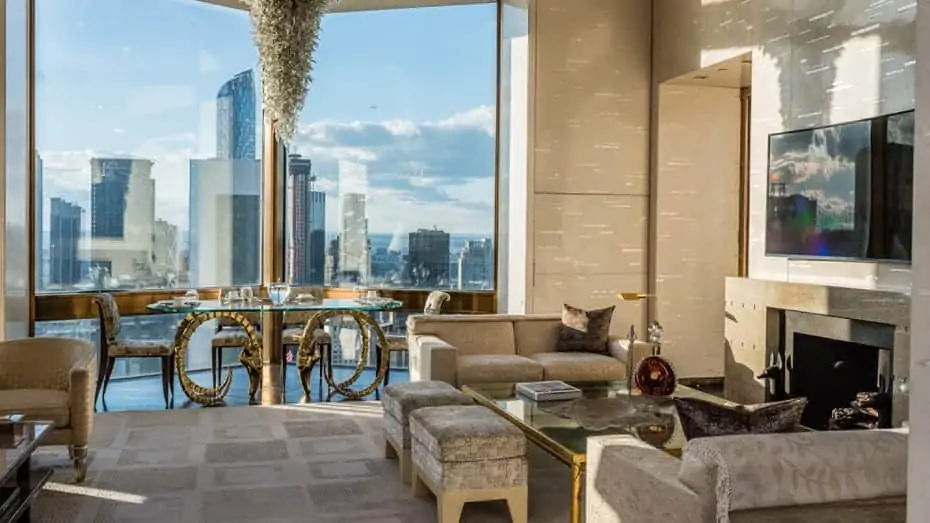 The living room of the Ty Warner Penthouse at Four Seasons Hotel New York